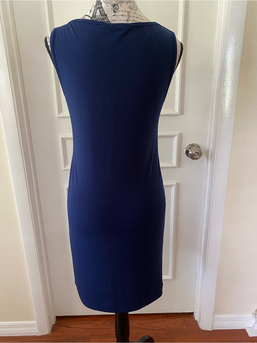 Banana Republic XS Medallion Print Sheath Dress Navy Coral Stretch - Picture 5 of 11